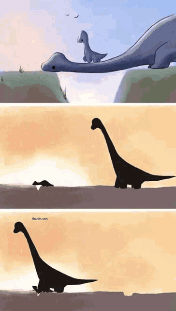 a cartoon of a dinosaur holding a baby dinosaur on its back