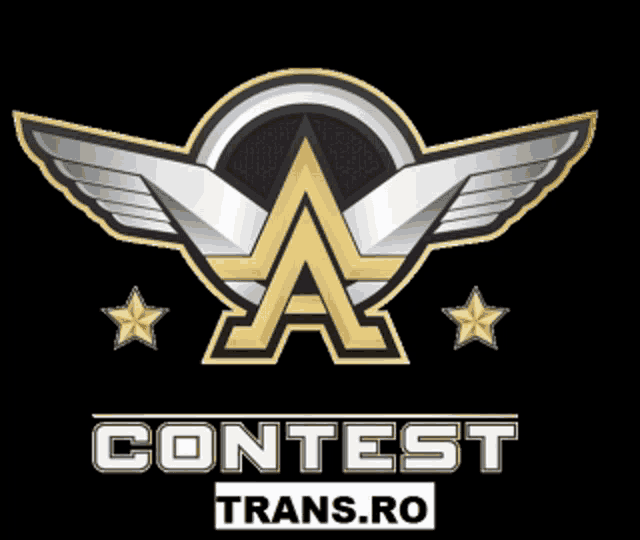 contest trans.ro logo on a black background with wings and stars