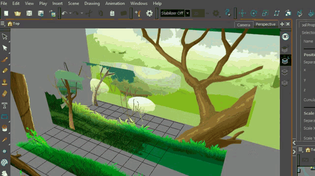 a computer screen shows a tree and grass with the stabilizer off