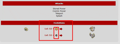 a screenshot of attacks and evolutions for a game