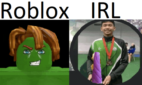 a picture of a hulk and a picture of a man with a medal around his neck that says roblox irl