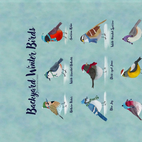 Backyard Winter Birds tea towel