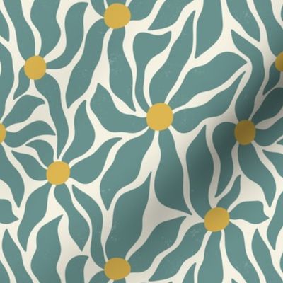 Retro 70s-Style Abstract Groovy Flowers in turquoise