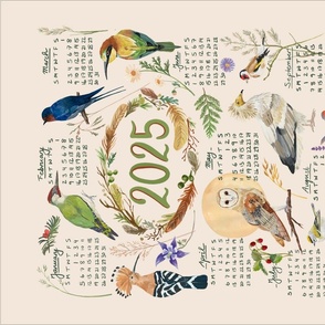 2025 Birds Calendar Tea Towel