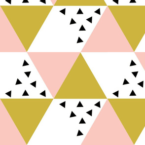 Pink gold black triangle cheater quilt - baby blanket