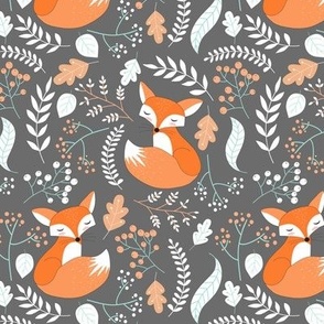 Fox - Sleepy Foxes (grey stone) Baby Nursery Woodland Animals Kids Childrens Bedding ST2