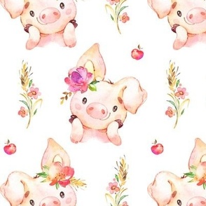 Miss Piglet - Baby Girl Pig with Flowers & Apples - LARGER Scale