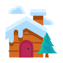 cabin, cloud, forest, home, house, tree, winter