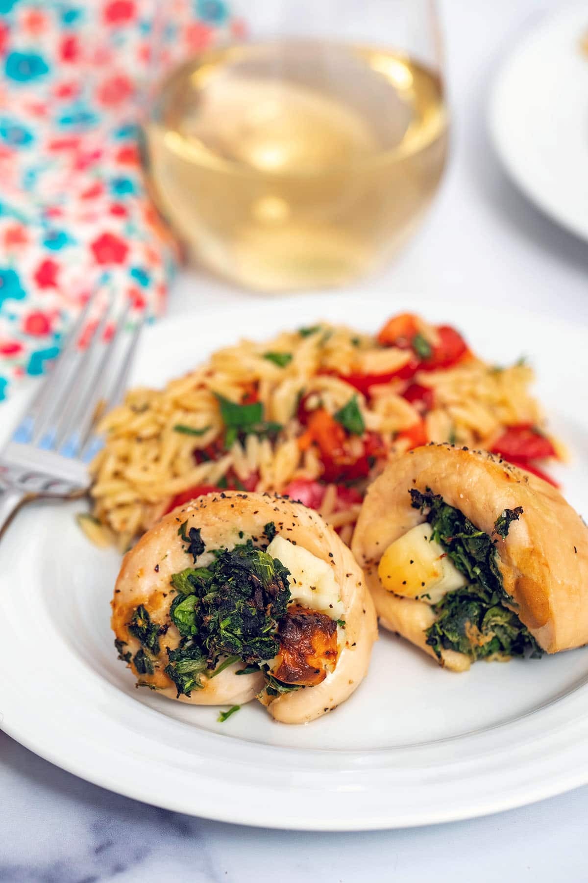 Spinach and Brie-Stuffed Chicken with Tomato Orzo