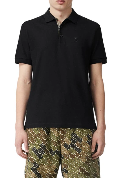 Burberry Cotton Pique Polo Shirt With Logo Lettering In Coal Blue