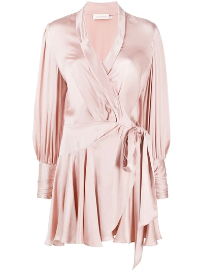 Zimmermann Silk-satin Wrap Mini Dress In Petal