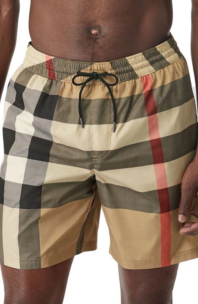 Burberry Check Drawcord Swim Shorts In Archive Beige