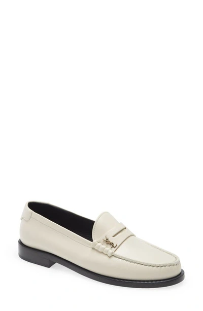 Saint Laurent Monogram-plaque Slip-on Loafers In Pearl