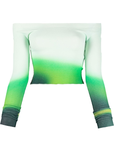 Off-white Blurred Seamless Off-the-shoulder Top In Green Blue