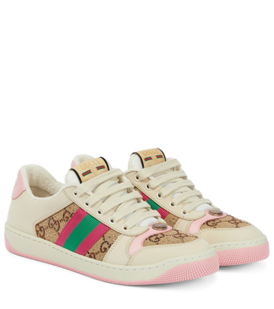 Gucci Crystal-embellished Gg Screener Sneakers In White