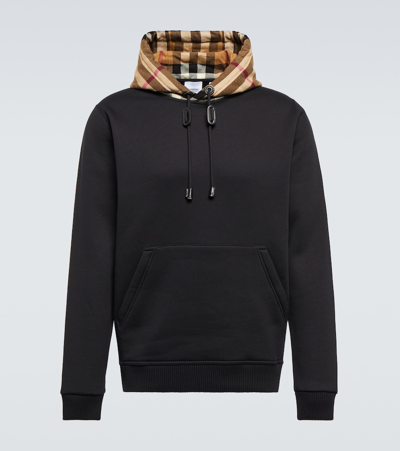 Burberry Samuel Check Print Cotton Jersey Hoodie In Black