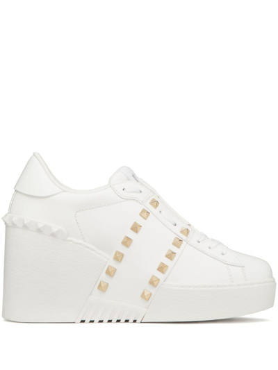 Valentino Garavani Open Disco 85mm Wedge Sneakers In White