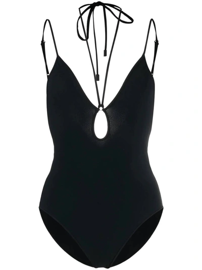 Zimmermann Jeannie Loop Front Halter Tie Srao One Piece In Noir In Black