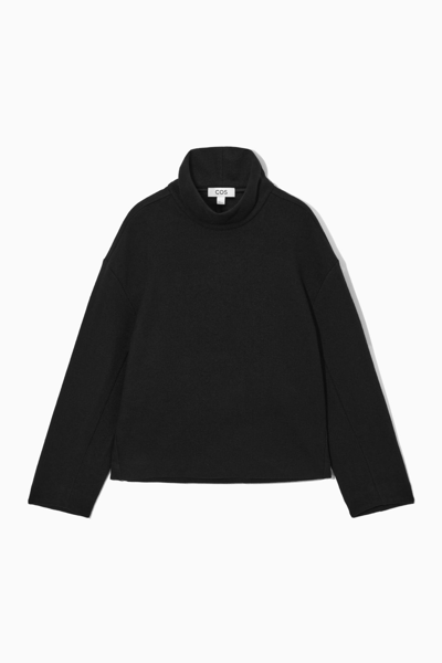 Cos Funnel-neck Boiled Wool Top In Black