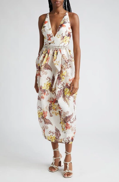 Zimmermann Matchmaker Tropical Tulip Midi Dress In Ivory Tropical Floral