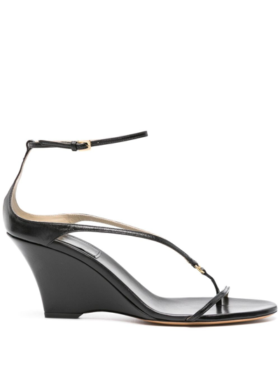 Khaite Marion Leather Thong Wedge Sandals In Black