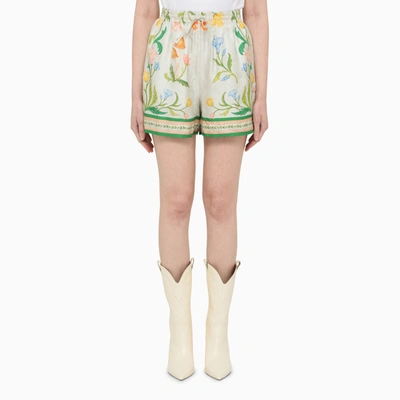 Casablanca Floral Foulard-print Silk Pull-on Shorts In White