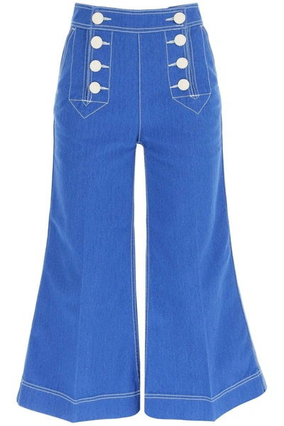 Zimmermann Embroidered High-rise Kick-flare Jeans In Blue Denim