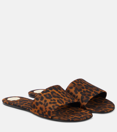 Saint Laurent Carlyle Leopard-print Flat Sandals In Manto Naturale