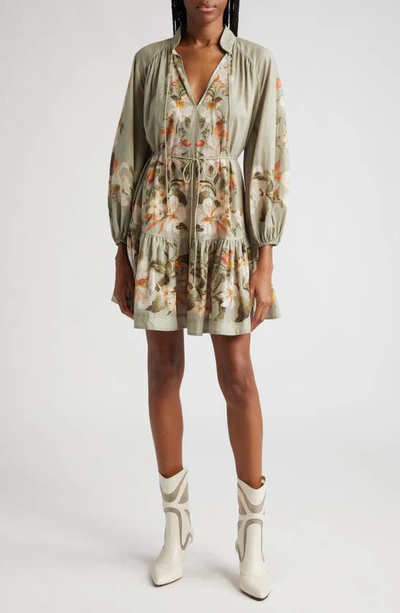 Zimmermann Lexi Floral Billow Mini Dress In Sage Palm