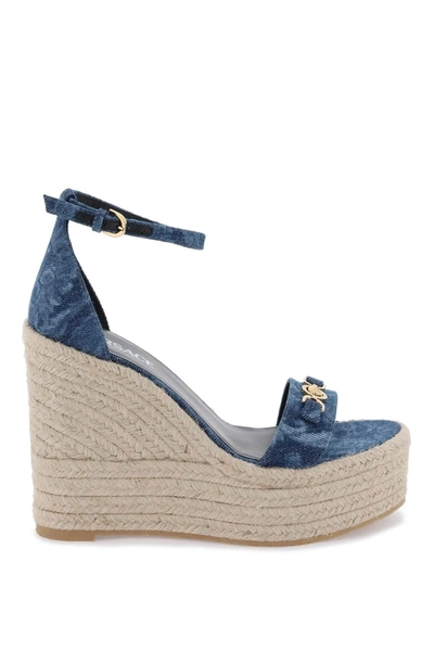 Versace Medusa Denim Ankle-strap Wedge Espadrilles In Blue