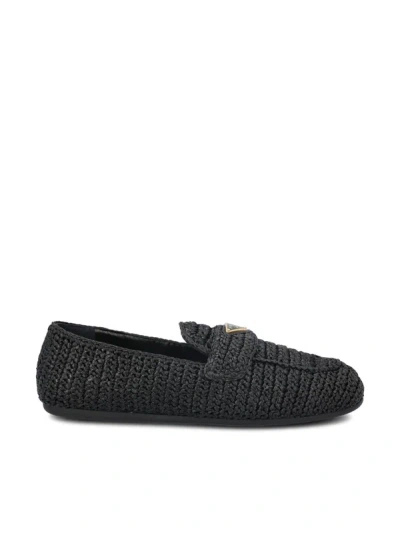 Prada Logo Patch Flat Shoes In Black