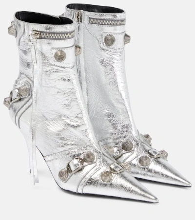 Balenciaga Cagole Pointed Toe Bootie In Silver