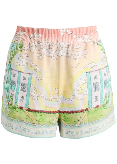 Casablanca Vase Printed Linen Shorts In Multicoloured