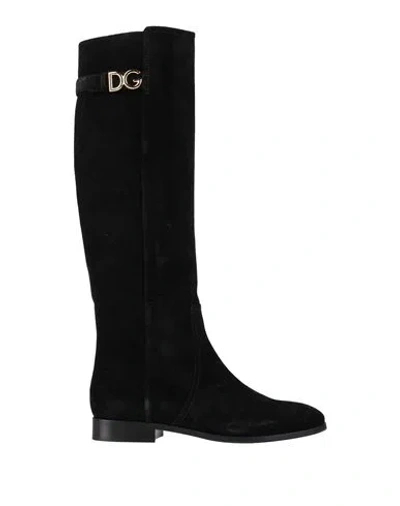 Dolce & Gabbana Black Suede Leather Knee High Boots Shoes