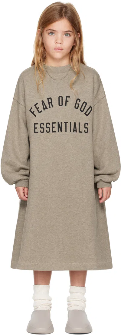 Essentials Kids Gray Fleece Crewneck Dress In Heather Gray