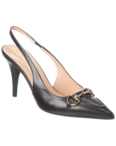 Gucci 85mm Erin Leather Slingback Pumps In Black