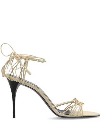 Saint Laurent Babylone Strappy Ysl Ankle-tie Sandals In Beige