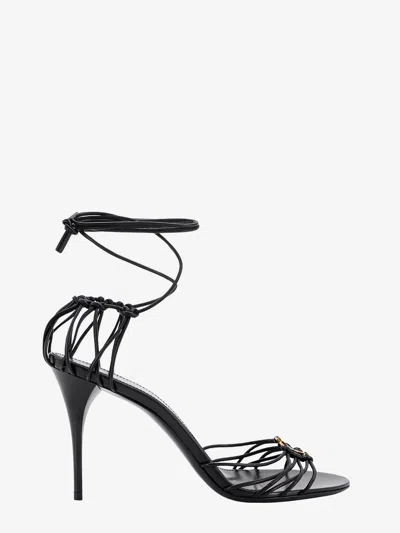 Saint Laurent Babylone 90mm Leather Sandals In Black