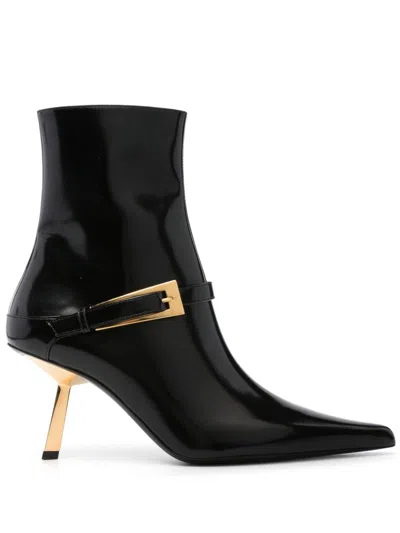 Saint Laurent Lee Ankle Boots In Mirrored Leather In Black