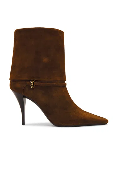 Saint Laurent Vicky 90 Suede Booties In Brown