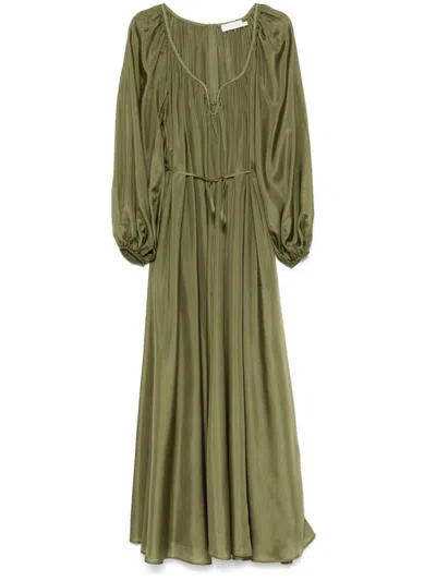 Zimmermann Acacia Belted Silk Midi Dress In Green