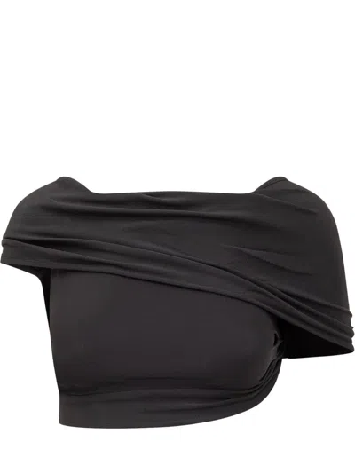 Shop Casablanca Crepe Draped Crop Top In Nero