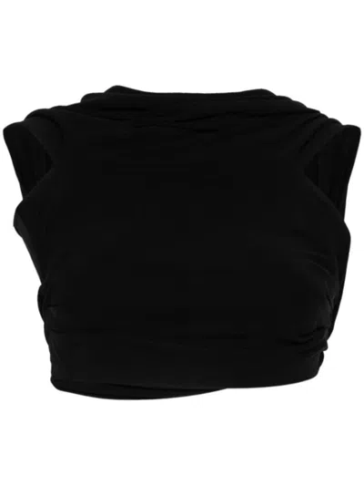 Shop Casablanca Draped Cropped Top In Black