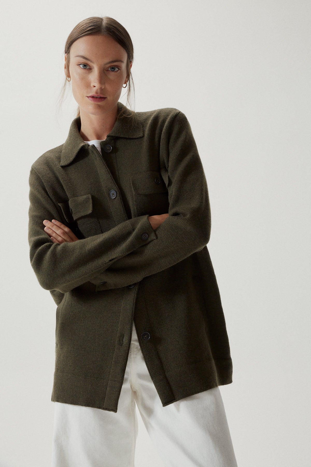 the merino wool long jacket military green