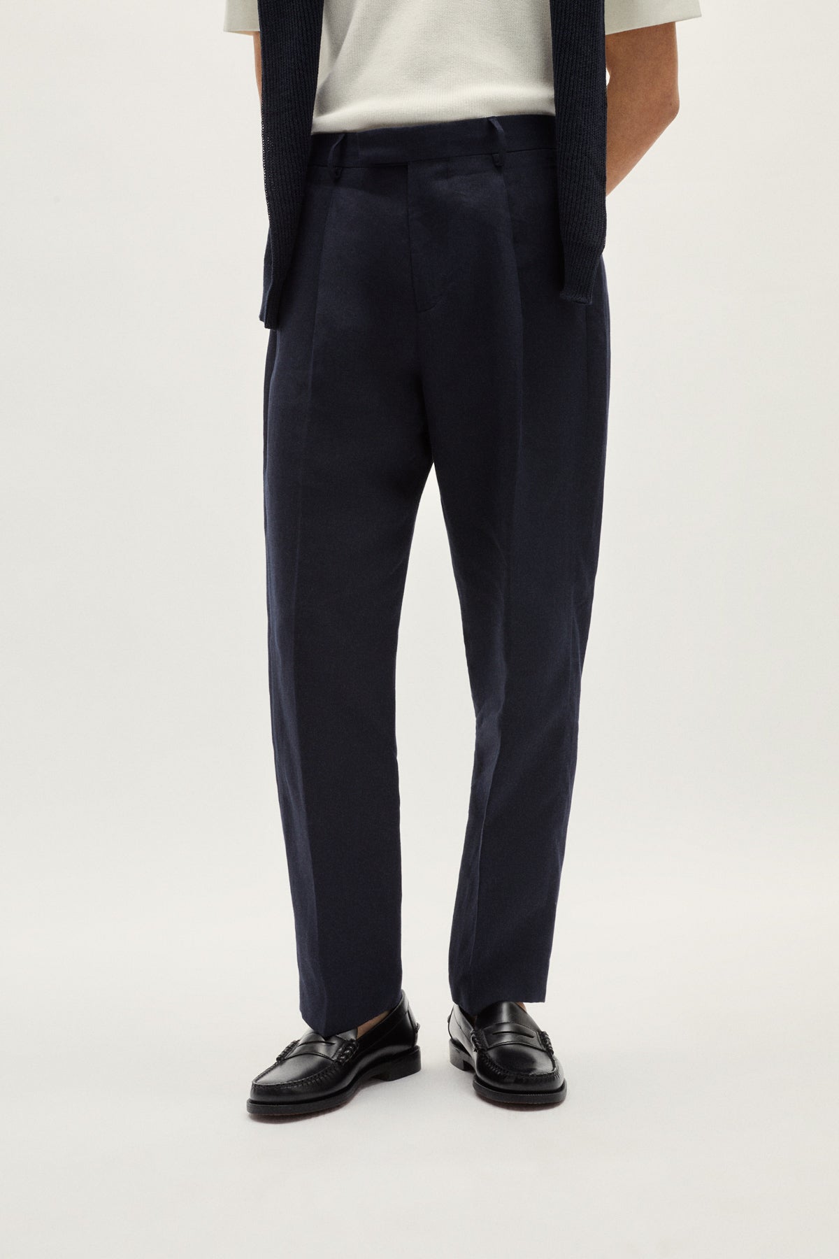 the linen twill trousers blue navy