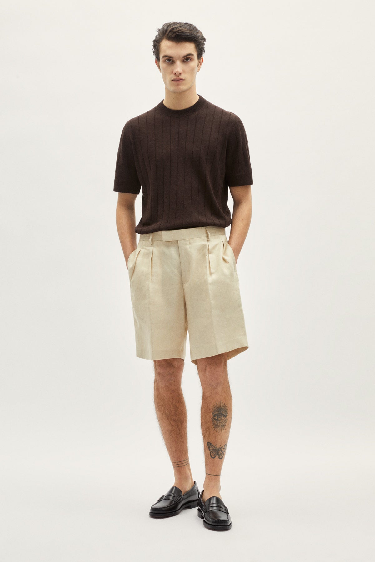 the linen twill bermuda shorts ecru