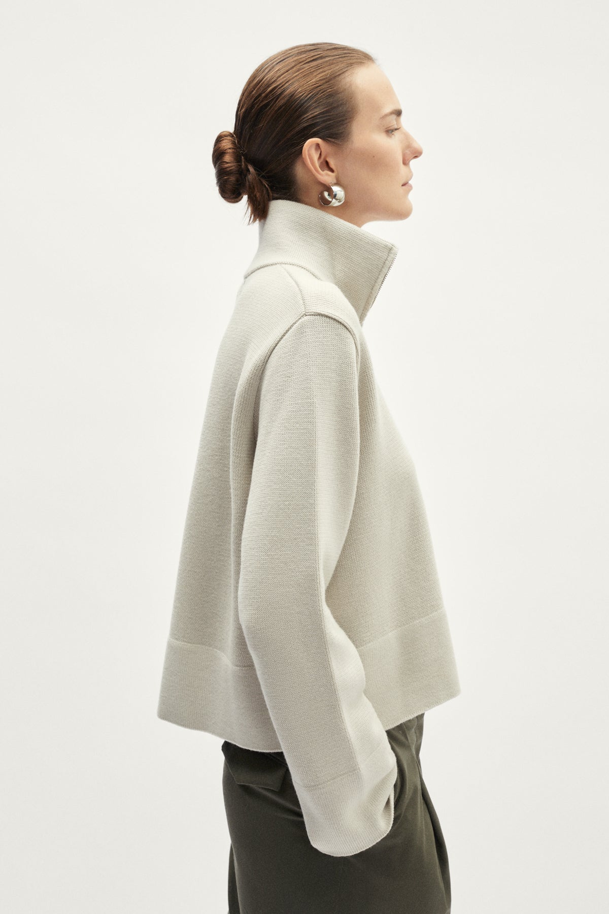 The Merino Wool Full-zip jacket - pearl