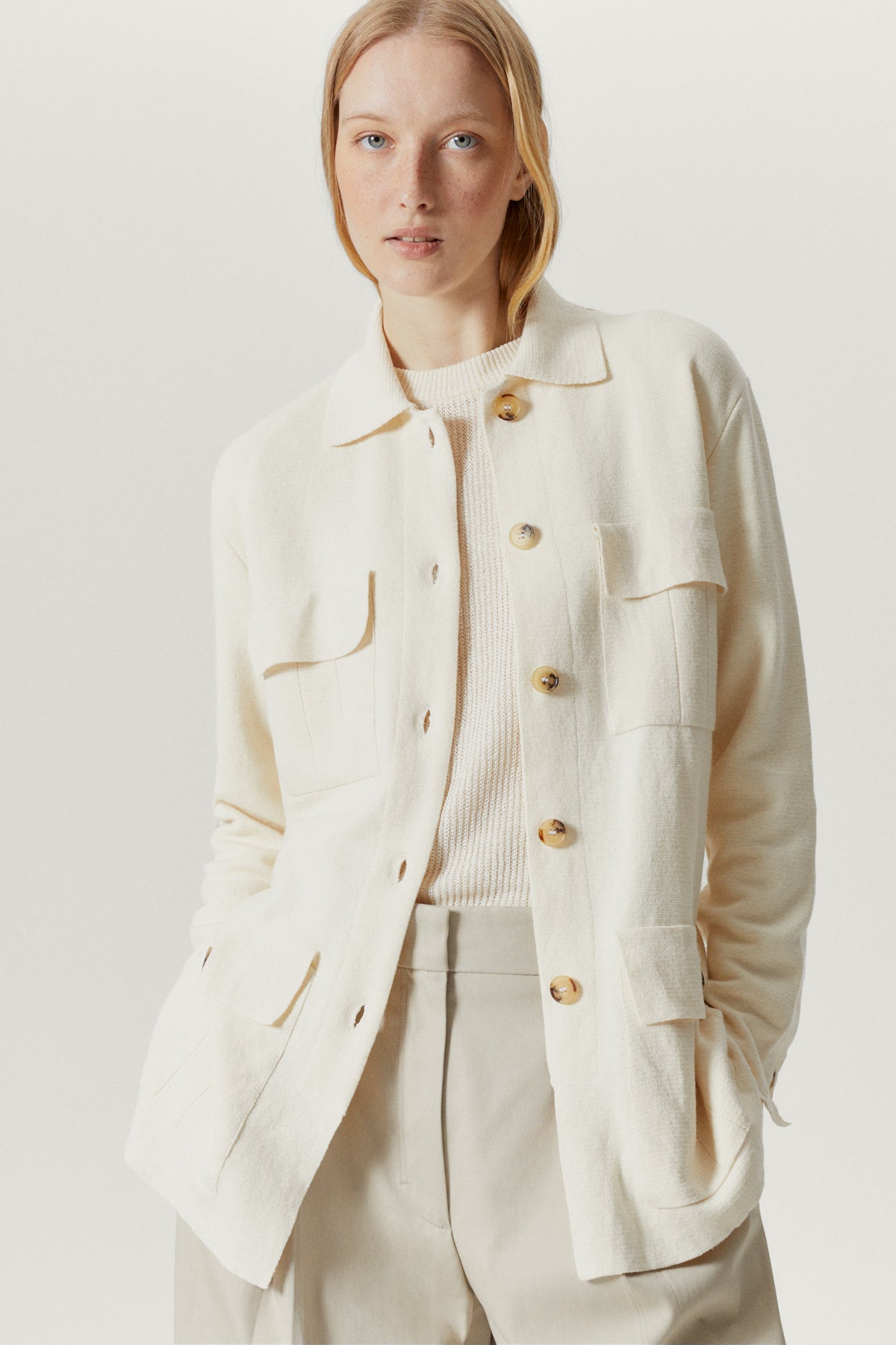 the linen cotton sahariana jacket milk white