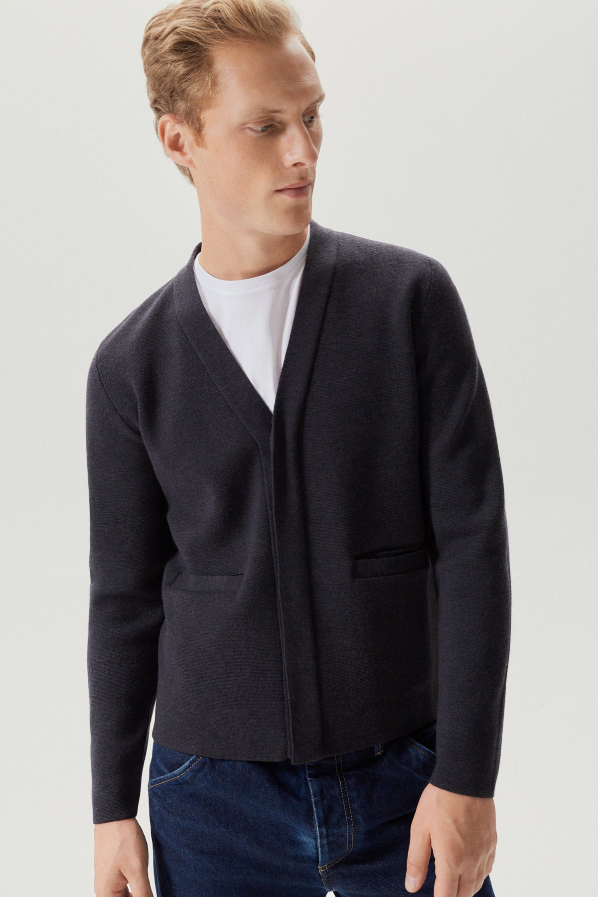 the merino wool shawl cardigan anthracite