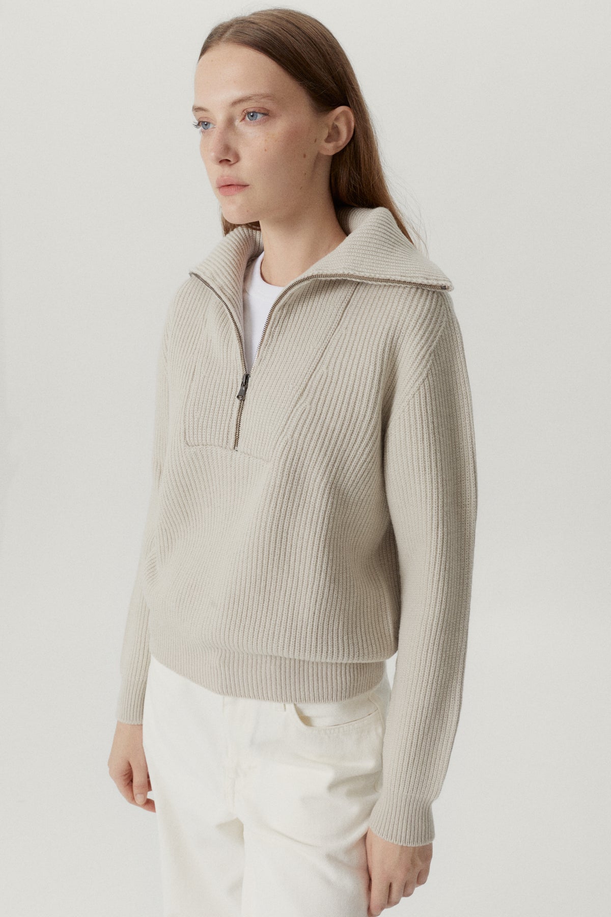 The Merino Wool Half-zip Sweater - pearl